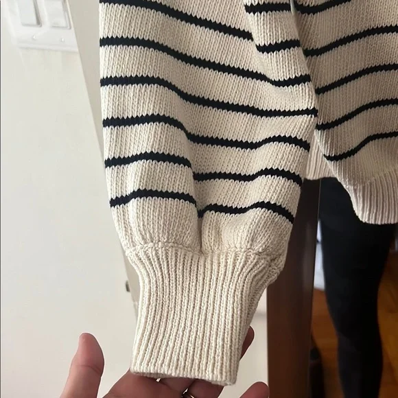 Sezane Cream and Black Striped V-Neck Sweater - Picture 5 of 8